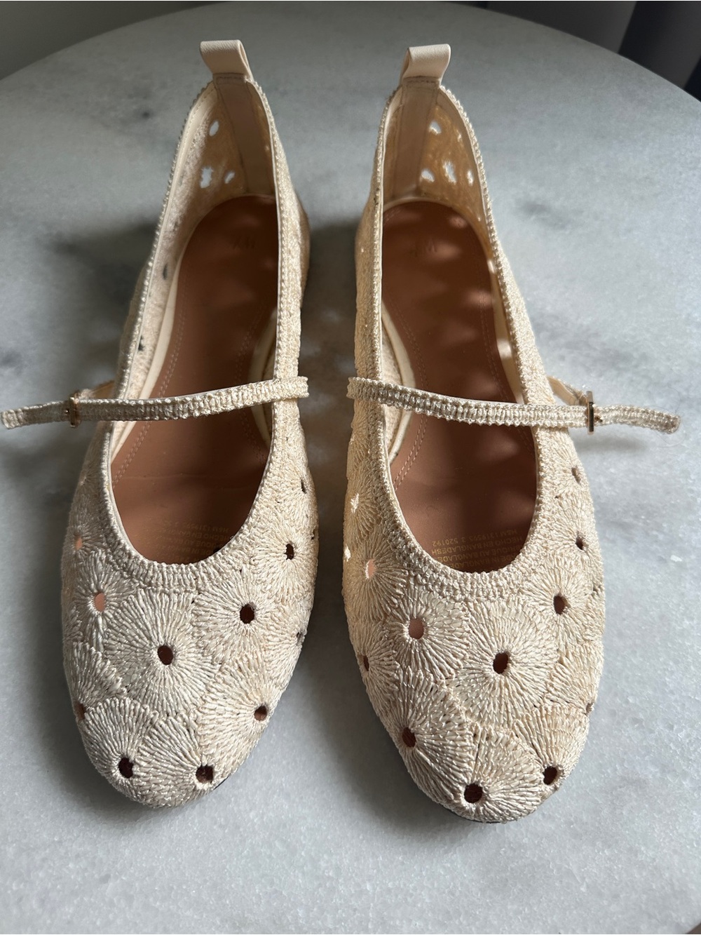 H&M Cream Crochet Mary Jane Flats with Strap